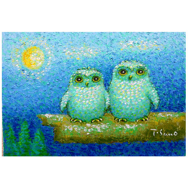 楽天市場】「聖夜のふくろう(2羽)」佐野千恵子 サムホールサイズ油彩