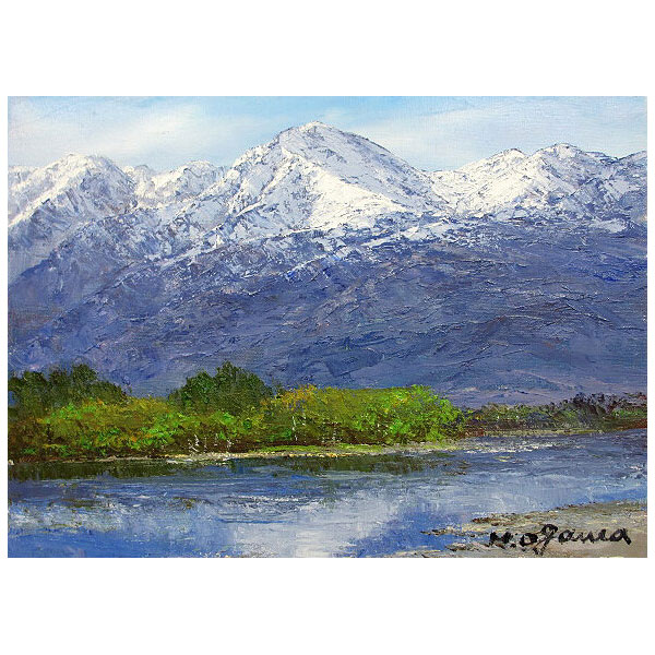 楽天市場】油彩画 F6号 小川久雄「立山連峰と神通川」 真筆 額入り