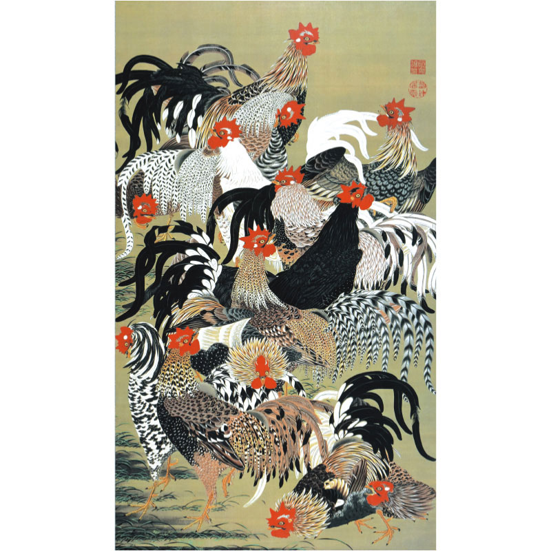 楽天市場】伊藤若冲 動植綵絵 群鶏図 高級仕様 掛軸 美術品 インテリア