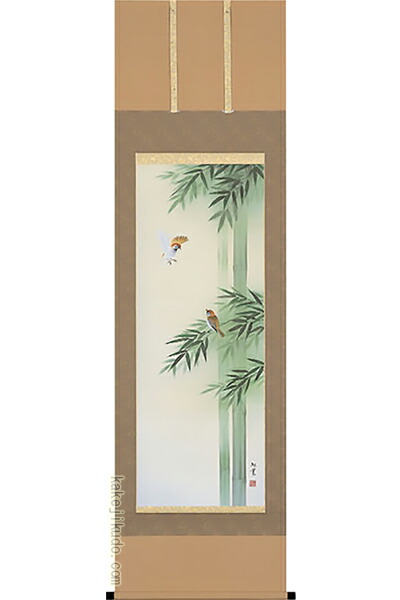 楽天市場】掛け軸 竹に雀 (井上秀城) 送料無料 【掛軸】【一間床・半間