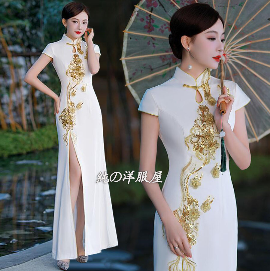楽天市場】ロングチャイナドレス マキシ丈 半袖 可愛い お姫様
