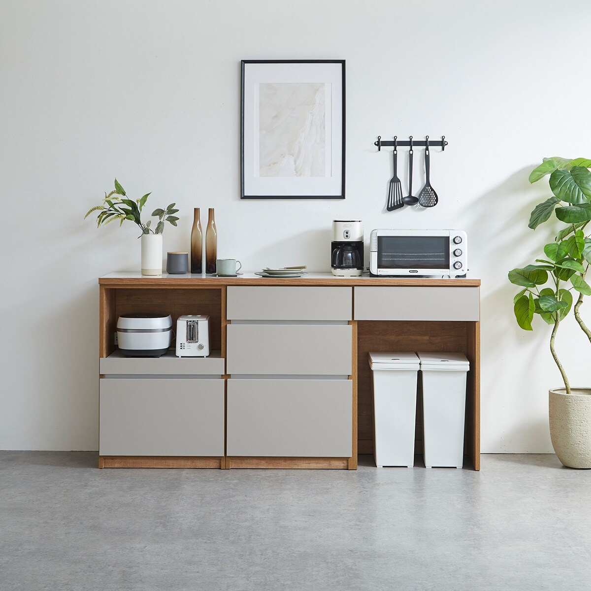 楽天市場】キッチン収納カウンター (幅180cm 引き出し+開き扉+ダスト