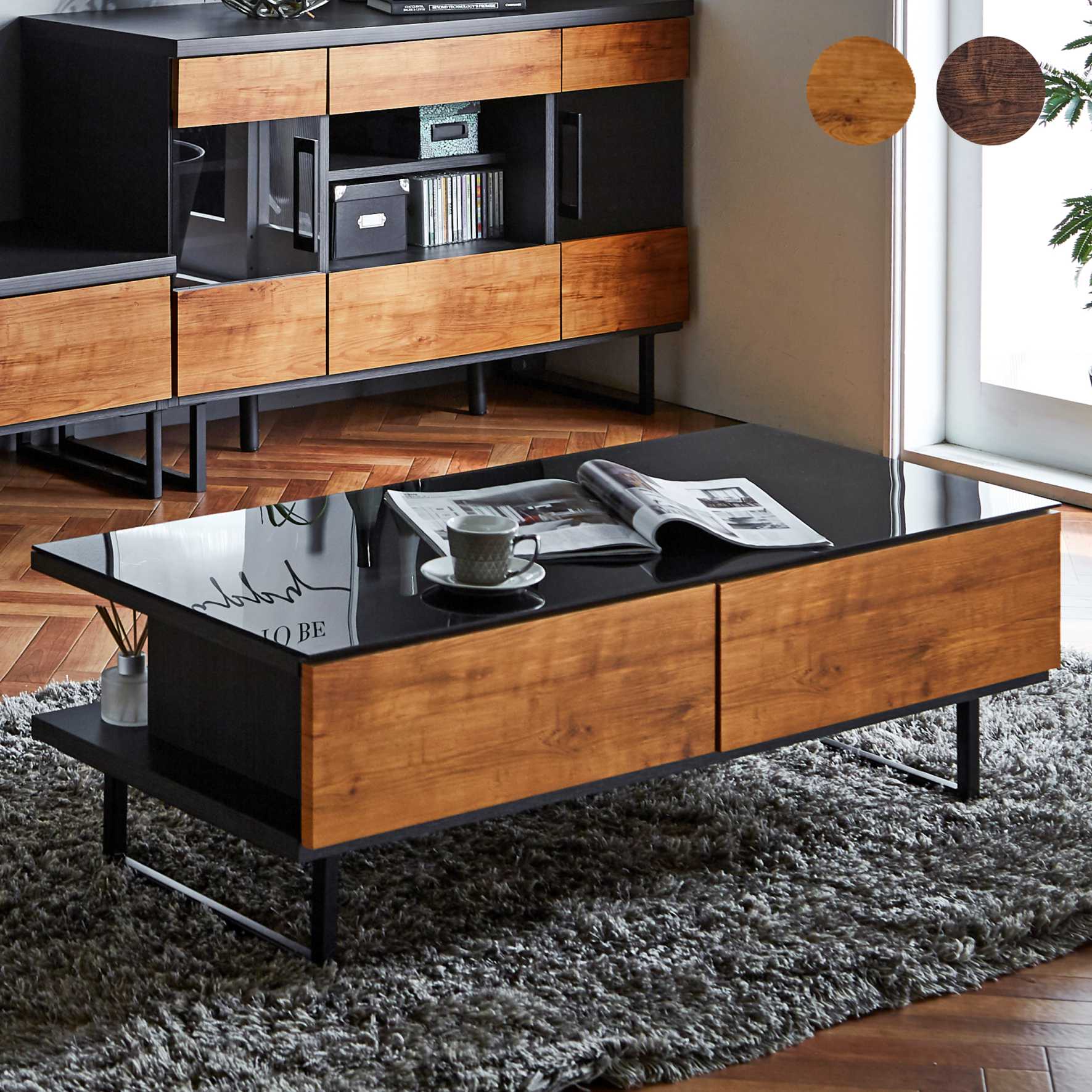 楽天市場】ガラステーブル 引き出し ブラック 幅105cm 105x45