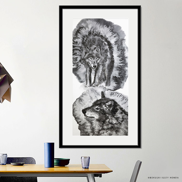 楽天市場】本田一誠 狼水墨画【気】日本オオカミ 革新的な技法で描かれ