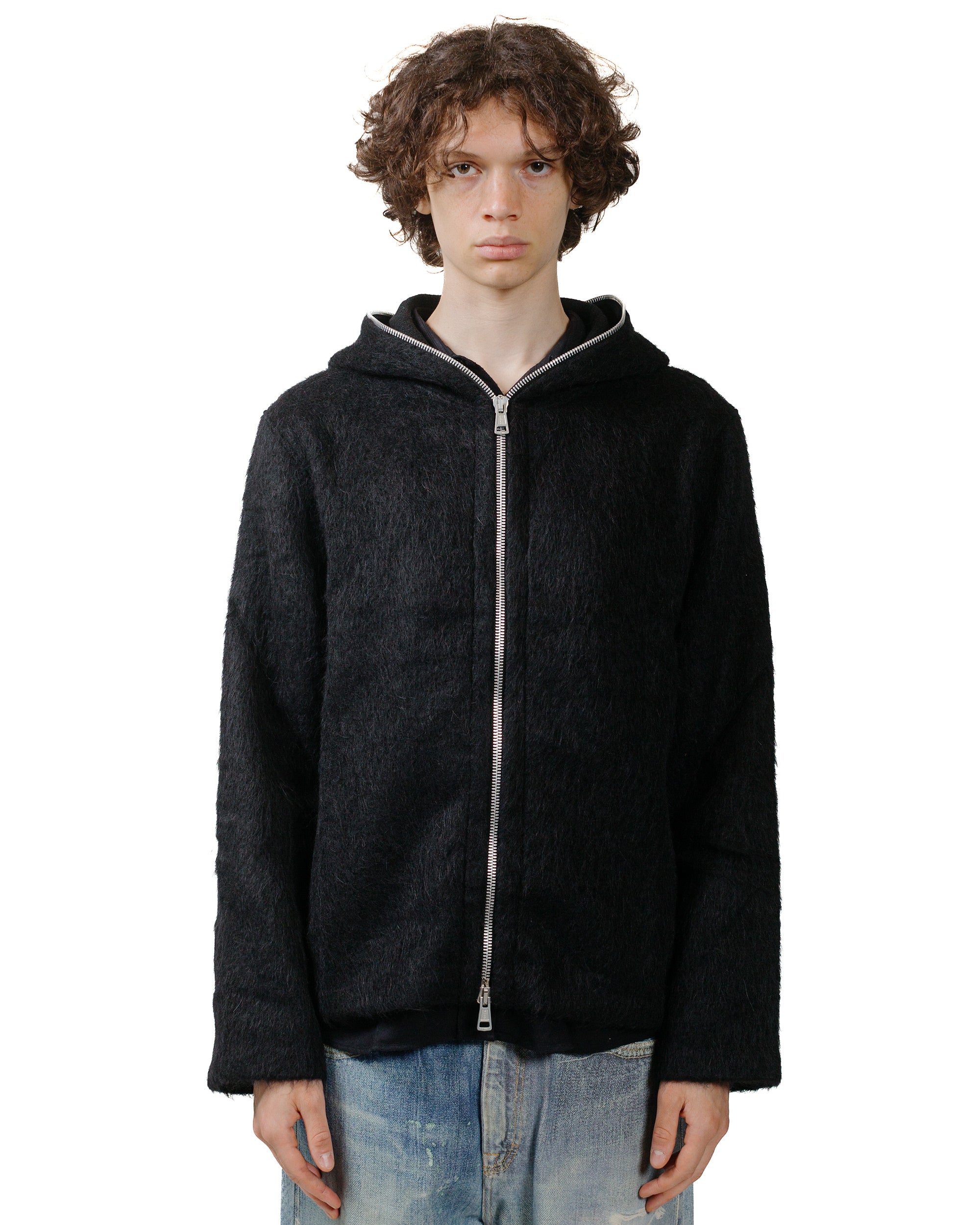 Our Legacy Full Zip Hood Black Hairy Wool