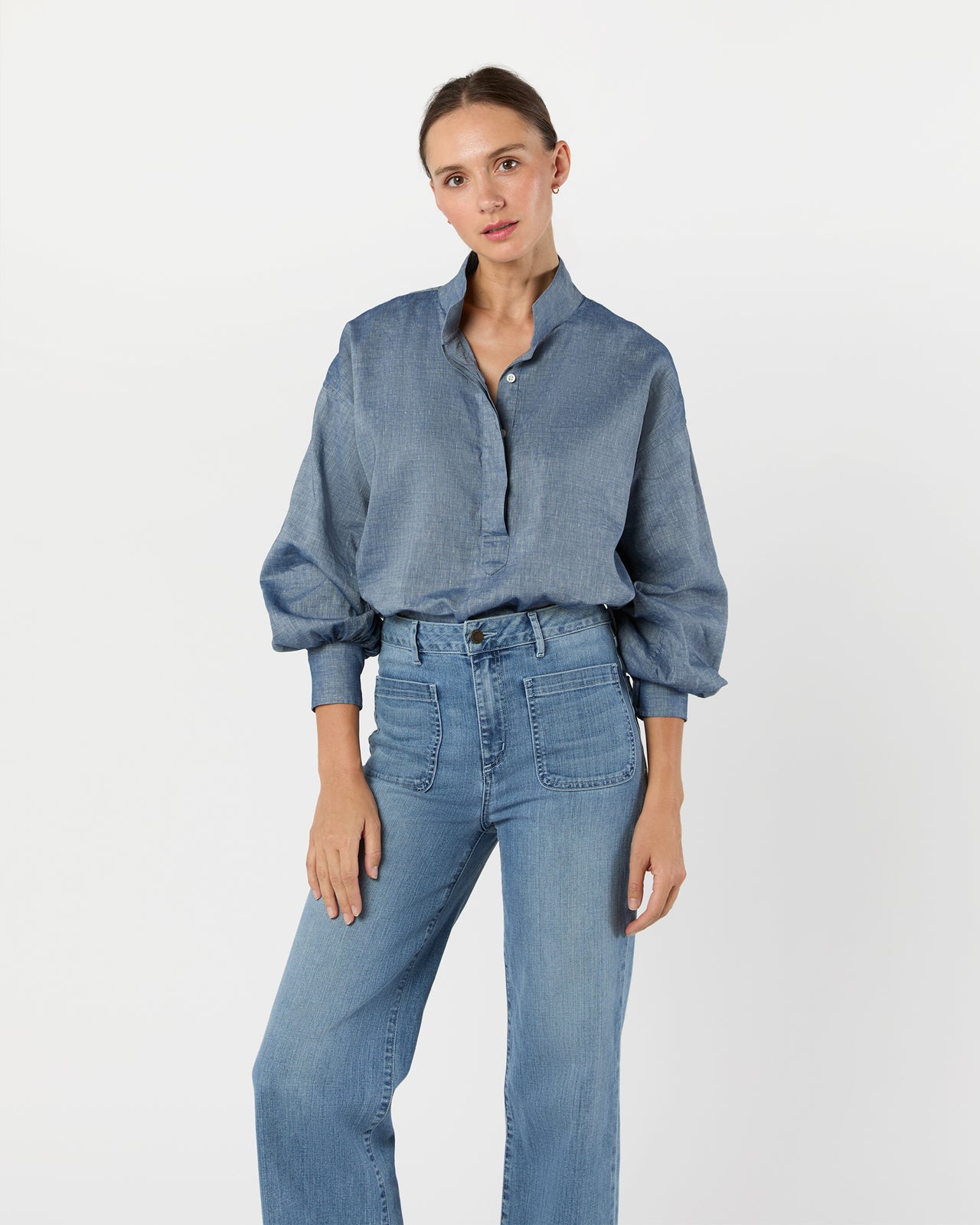 Anaya Popover Shirt in Indigo Cotolino Chambray | Shop Ann Mashburn