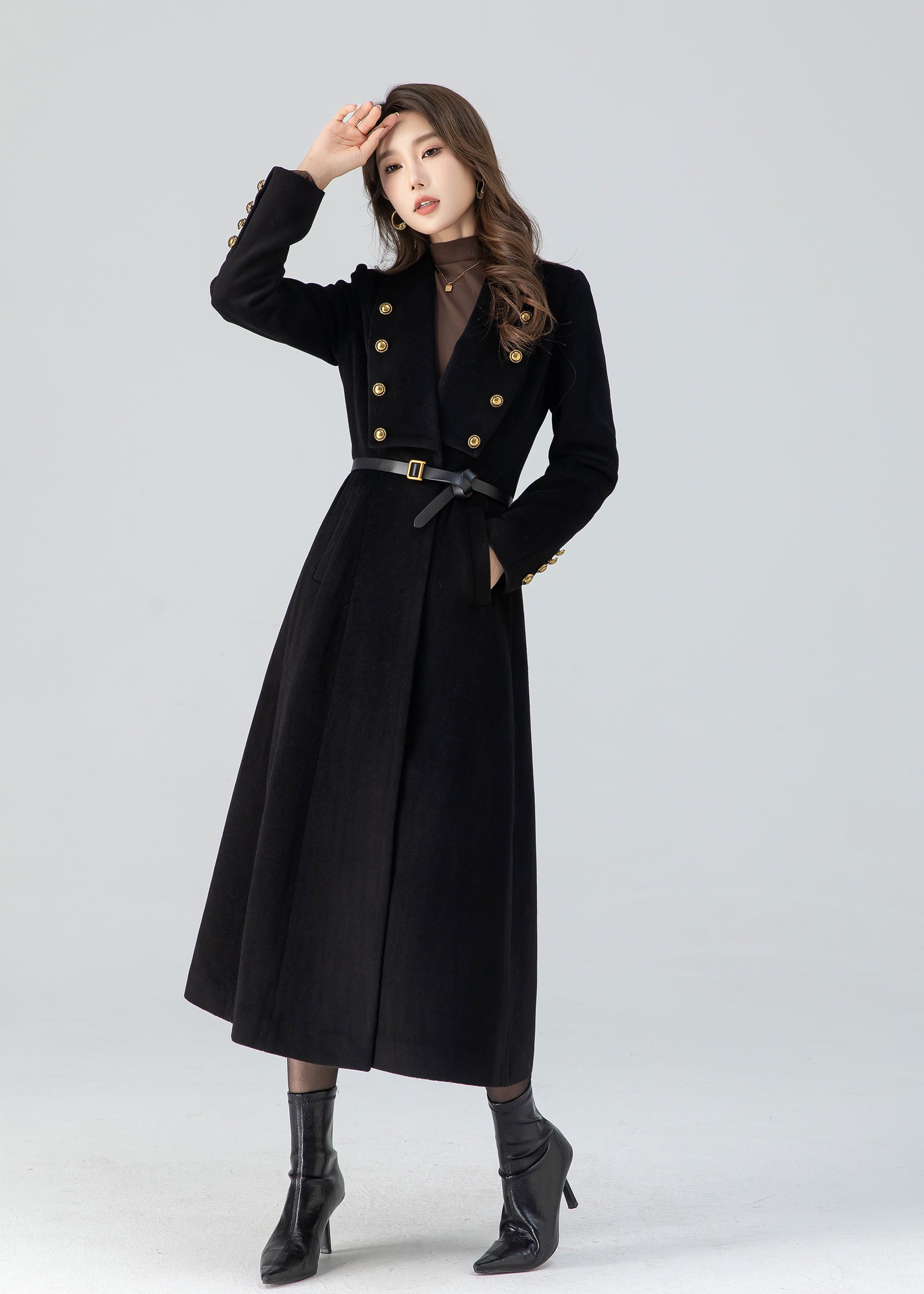 Black winter long wool coat women 4783 – Xiaolizi