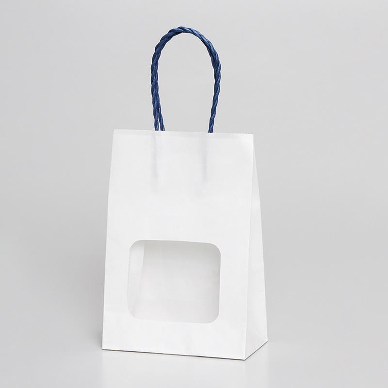 パックタケヤマ 窓付き手提げ紙袋 ウィンドウミニバッグ 白無地 紺