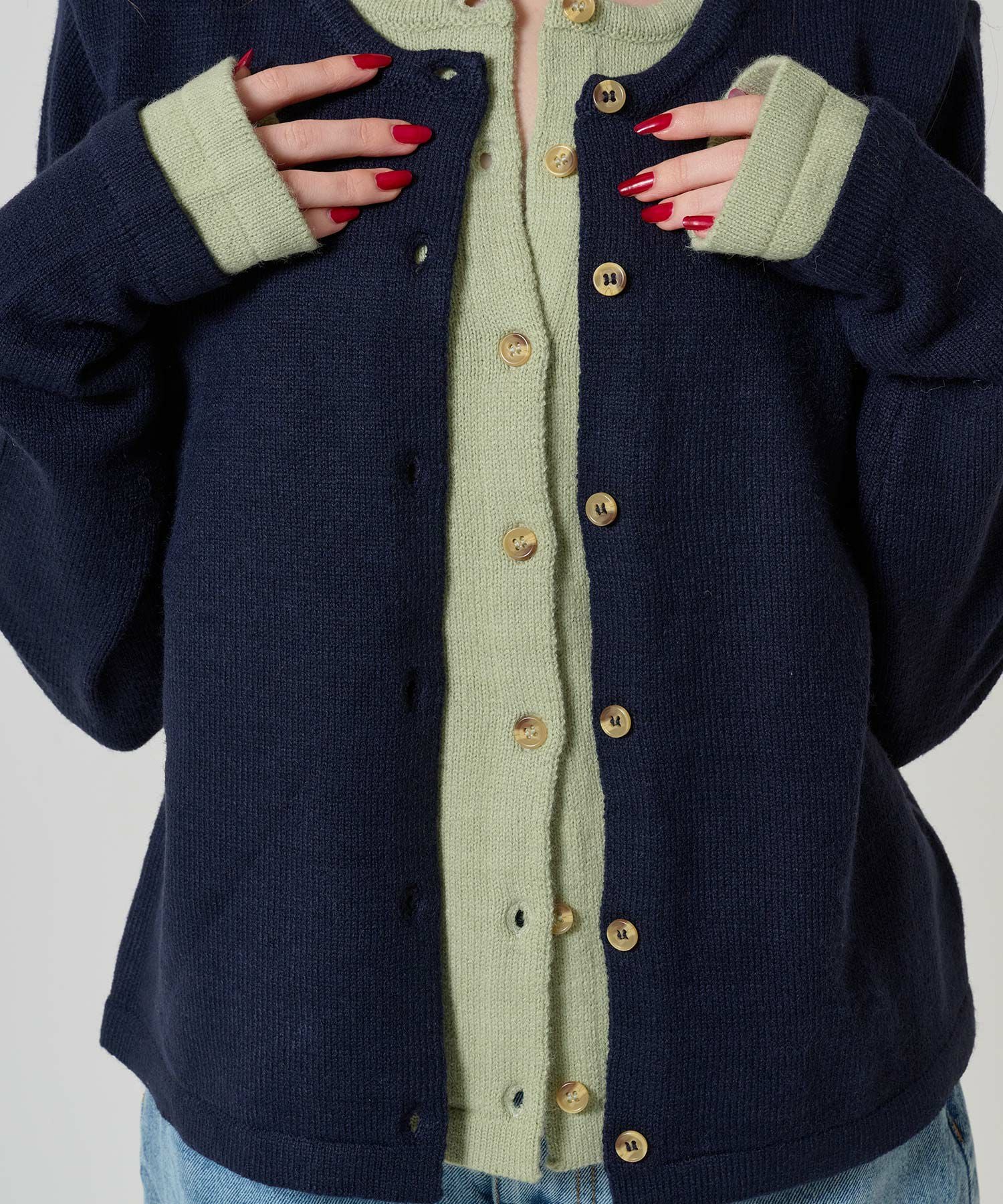 Special-Price-SALE レイヤード風 バイカラーニットカーディガン TINA