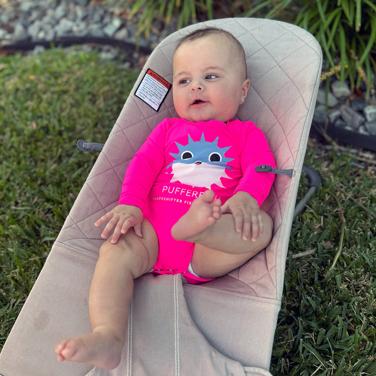 Hot Pink Pufferfish Sun Protective Baby Onesie | UPF50+