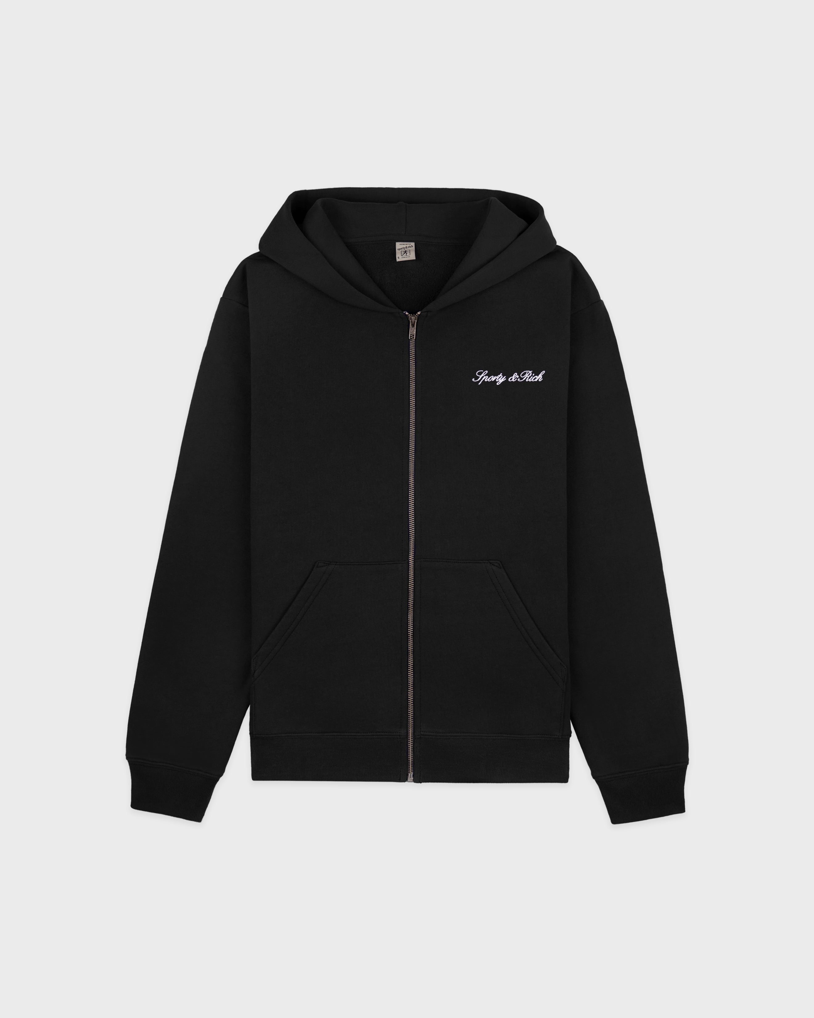 Signature Logo Embroidered Zip Hoodie - Black/White – Sporty & Rich