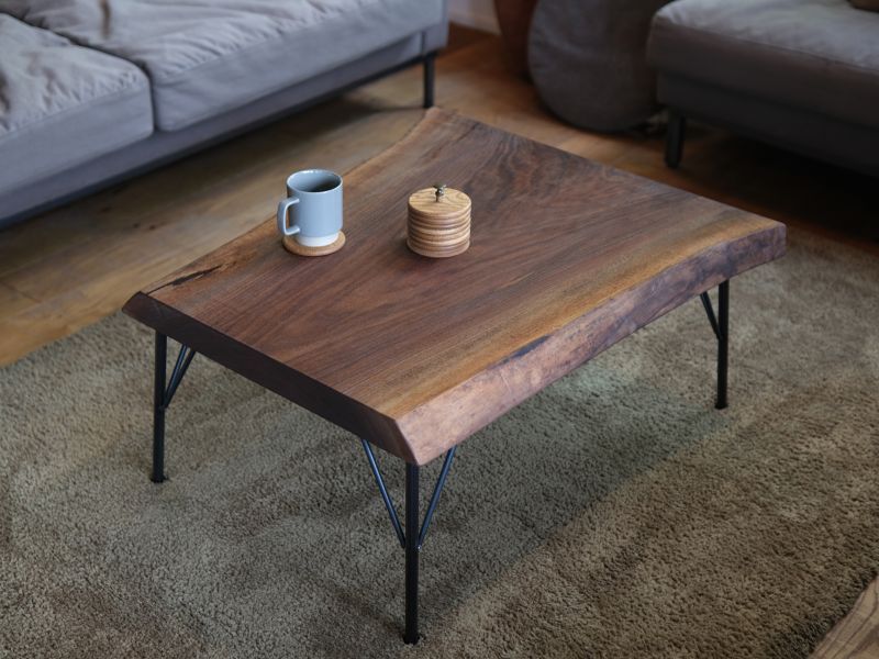 ≪ローテーブル≫【無垢一枚板 ウォールナット W810×D570~750×H370mm