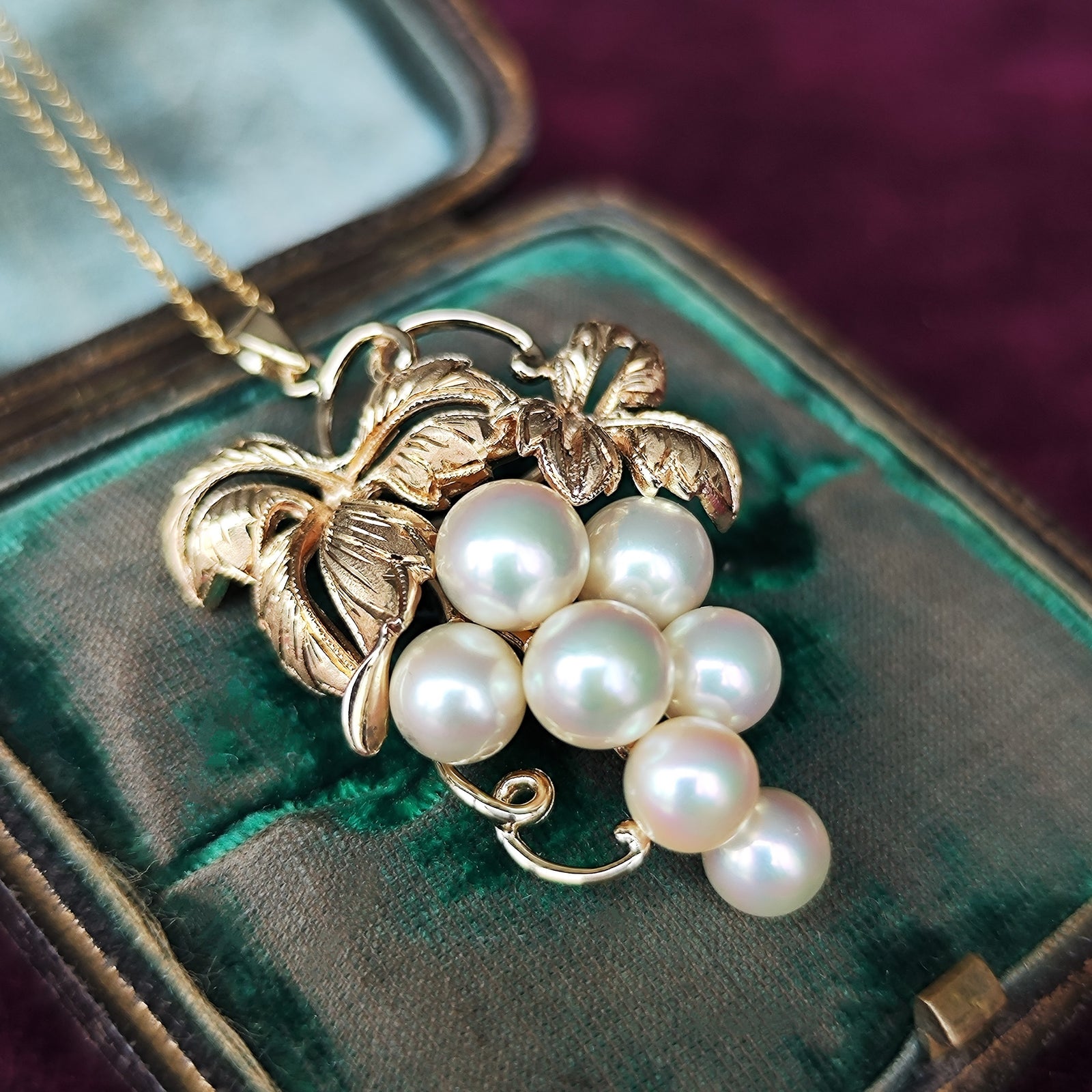 大珠本真珠ホウズキモチーフ、ブローチ兼ペンダントトップ 彫金作家1点