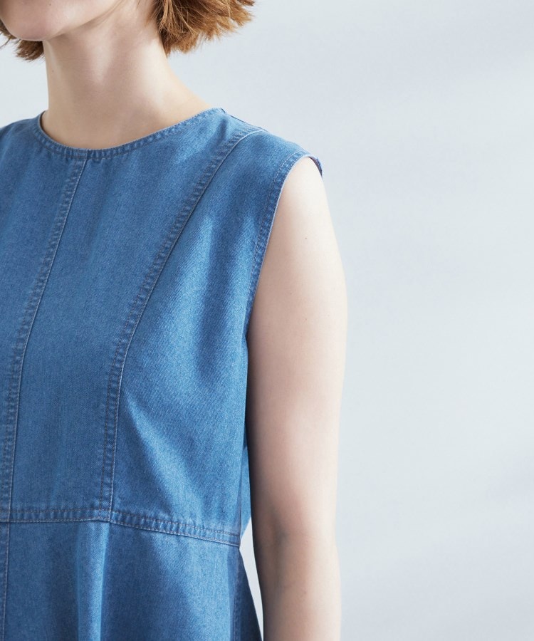 すっきり見え 軽やかデニムノースリーブワンピース（マキシ・ロング