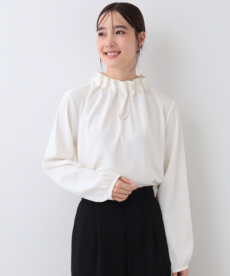 S-3L/洗える/セレモニー】さらり軽やか フリルスタンドカラーブラウス