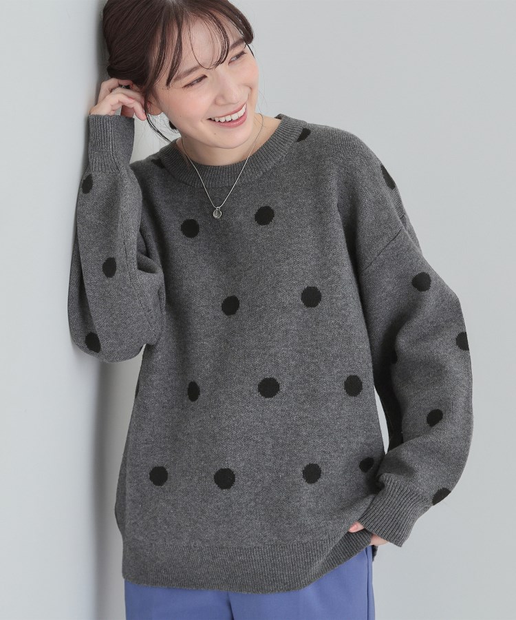 S-LL/洗濯機可】体型カバーできる 大人のドット柄ニット（ニット