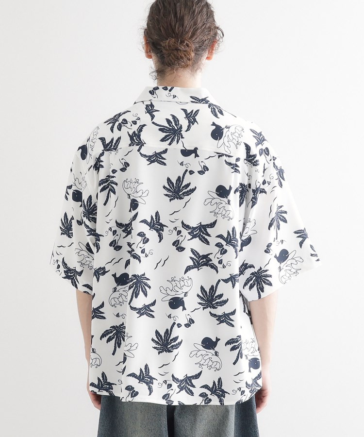 梨地クジラ柄オープンカラーシャツ（カジュアルシャツ） | tk.TAKEO