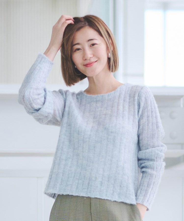 クルーネックシャギーリブニット【長袖】【洗える】（ニット/セーター