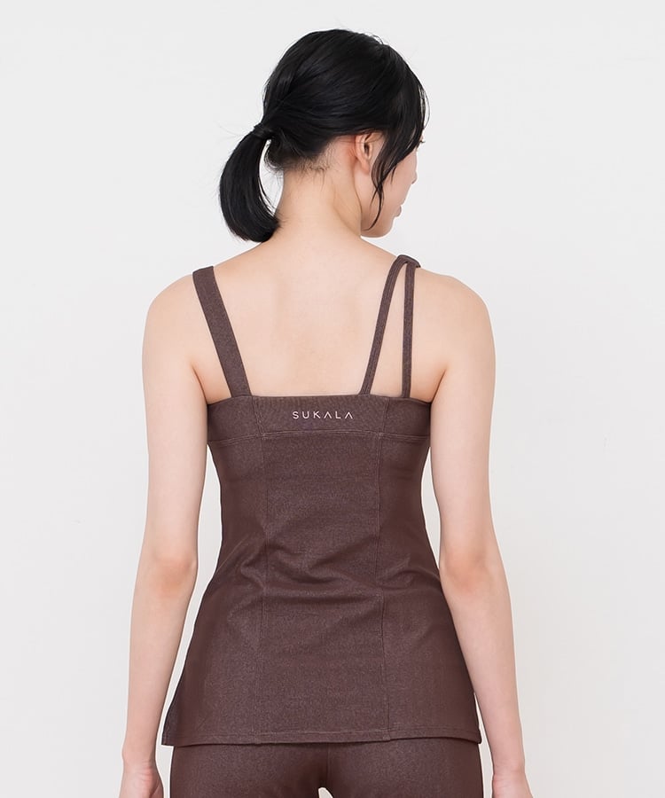 SUKALA】リブデニムロングキャミソール(XSサイズ チョコレートブラウン
