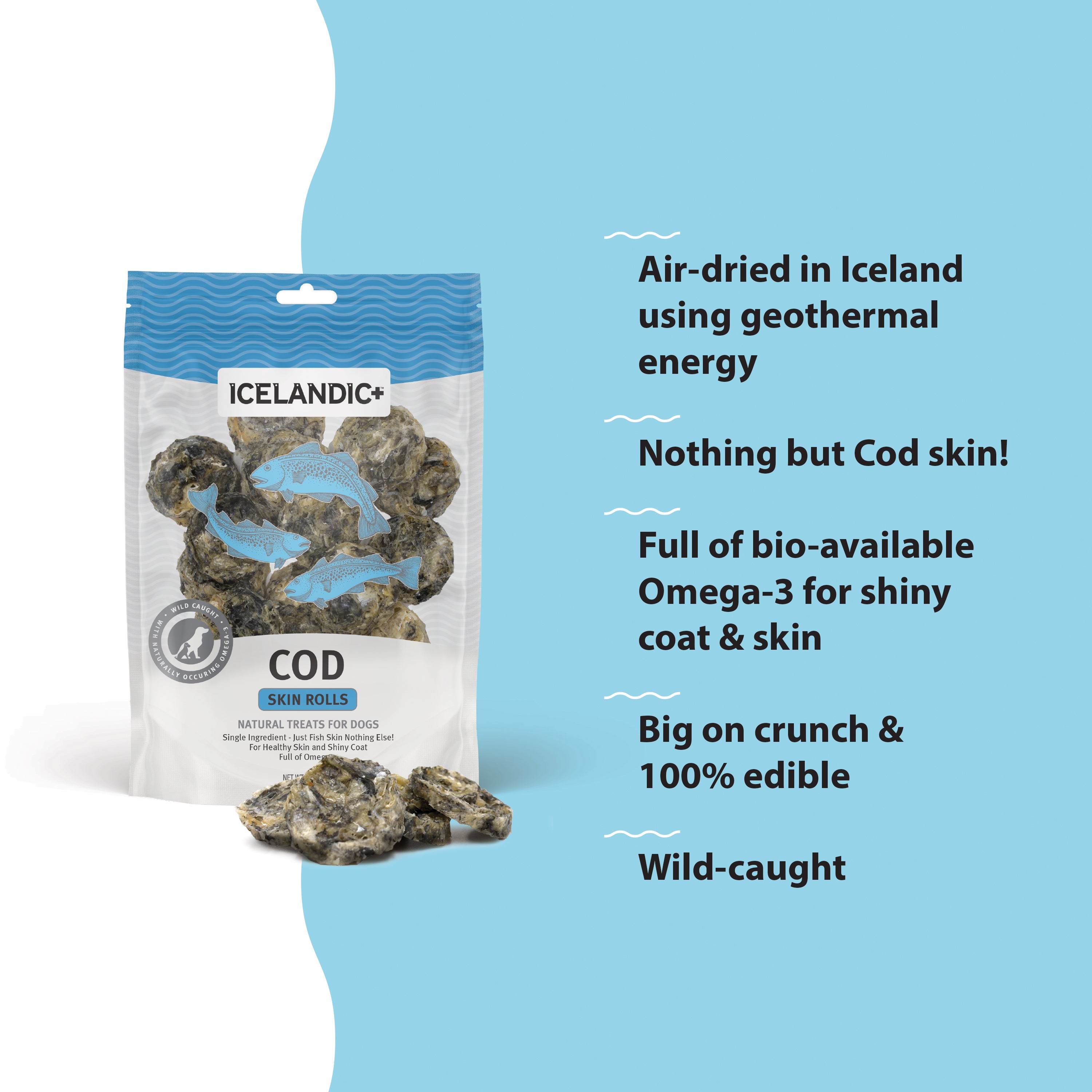 Shop Cod Skins For Dogs - Cod Skin Roll Dog Treats - Icelandic+