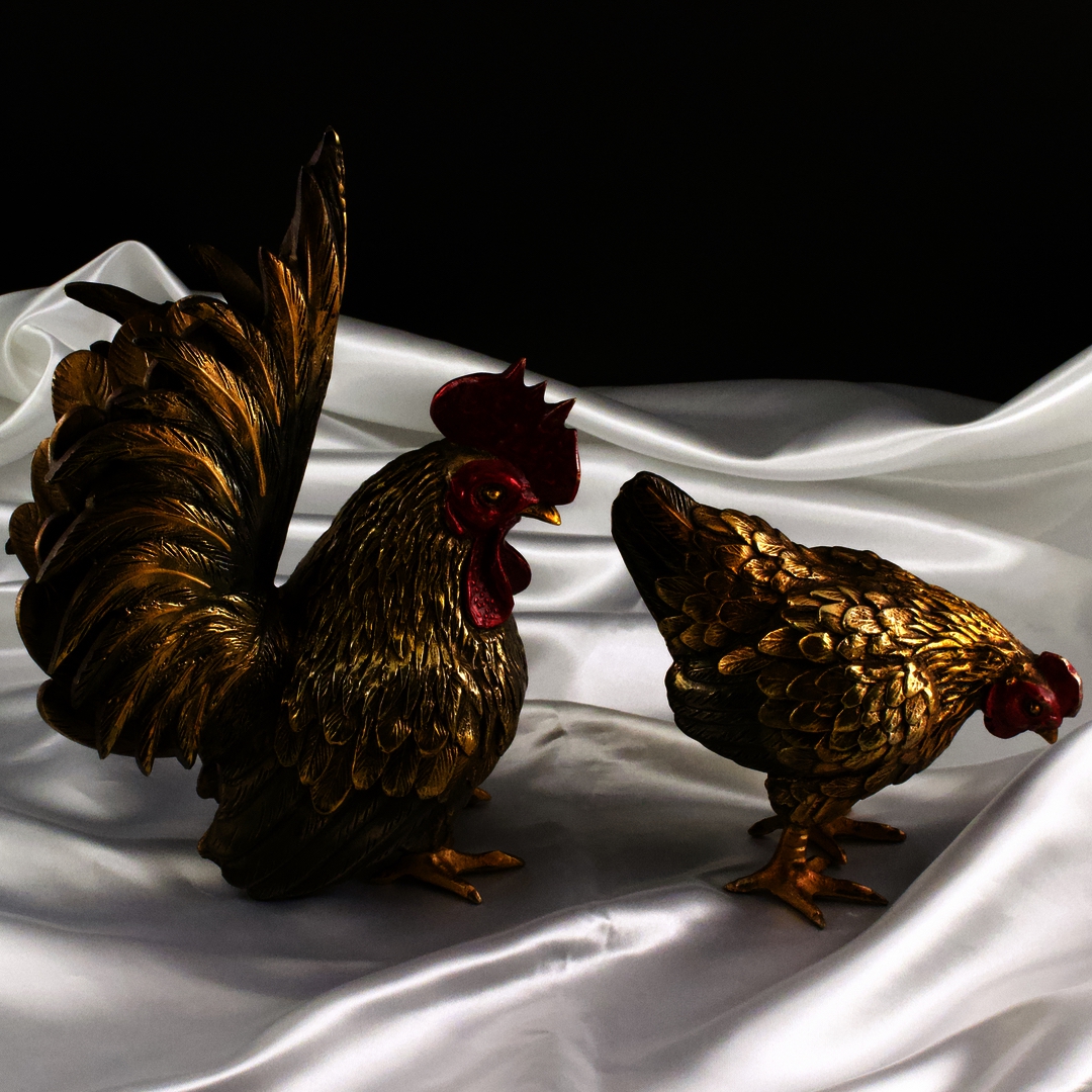 銅製 干支置物 酉 2羽セット ニワトリ 鶏 コケコッコ - いずみ洋行の