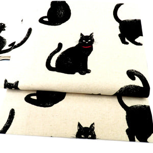 名古屋帯 綿 ベージュ系 黒猫文様 全通柄 カジュアル 仕立て上がり