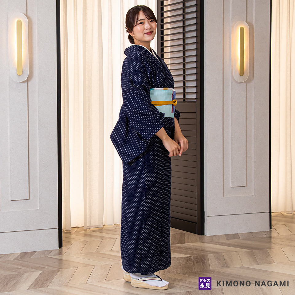 久留米絣│お仕立て上がり 洗える木綿きもの │フリーサイズ 濃紺に