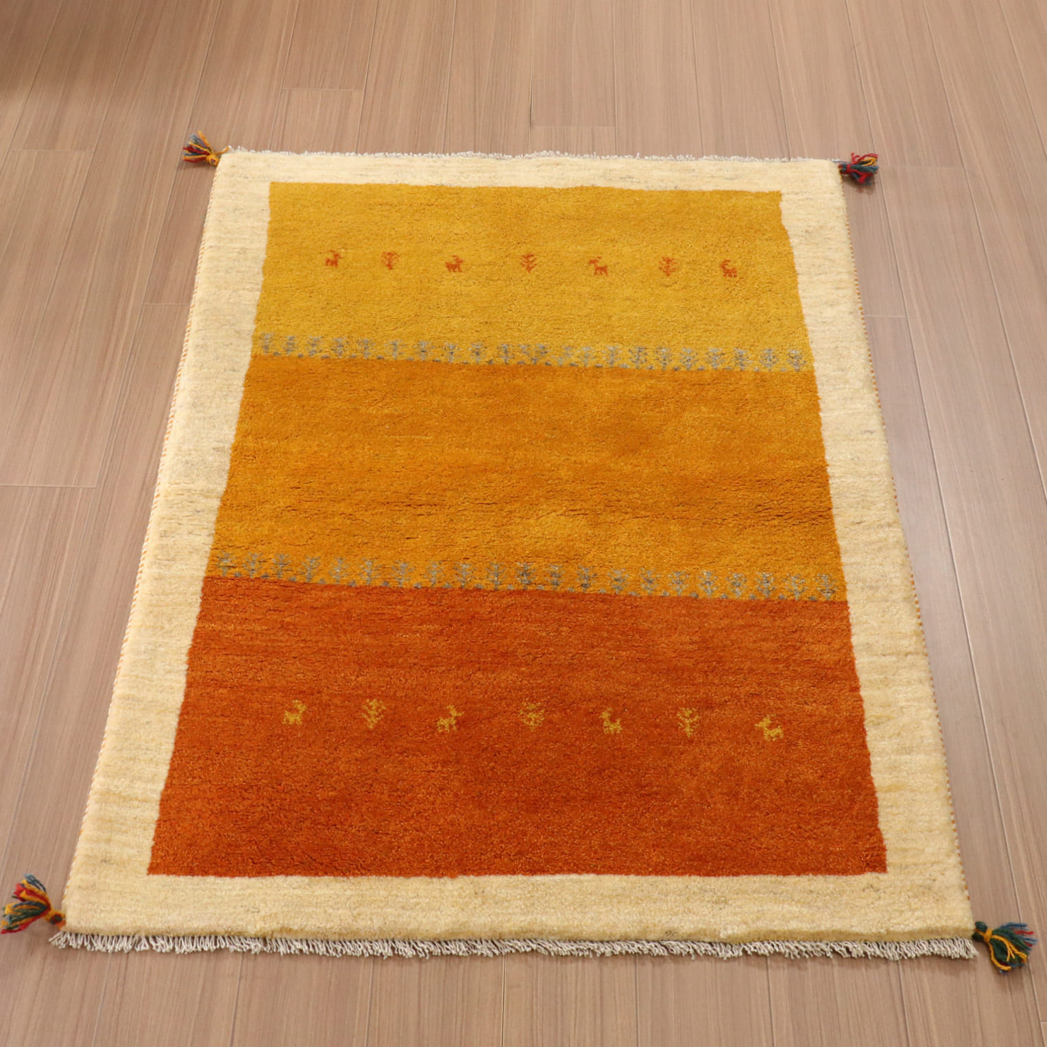 キリムスタイル / ギャッベ イラン産手織りラグ150×108cm イエロー