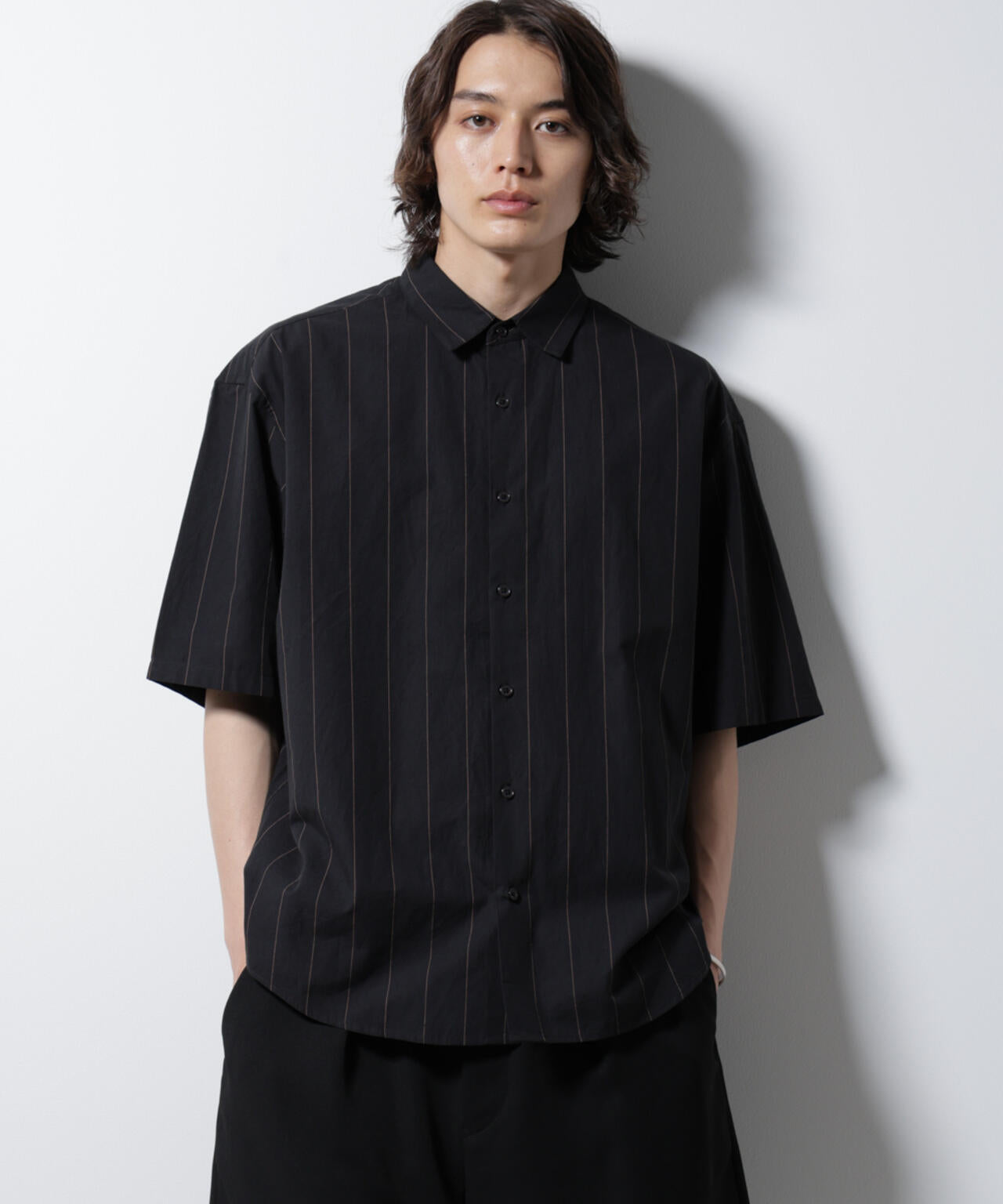 レギュラーカラー コットン リネン ストライプシャツ