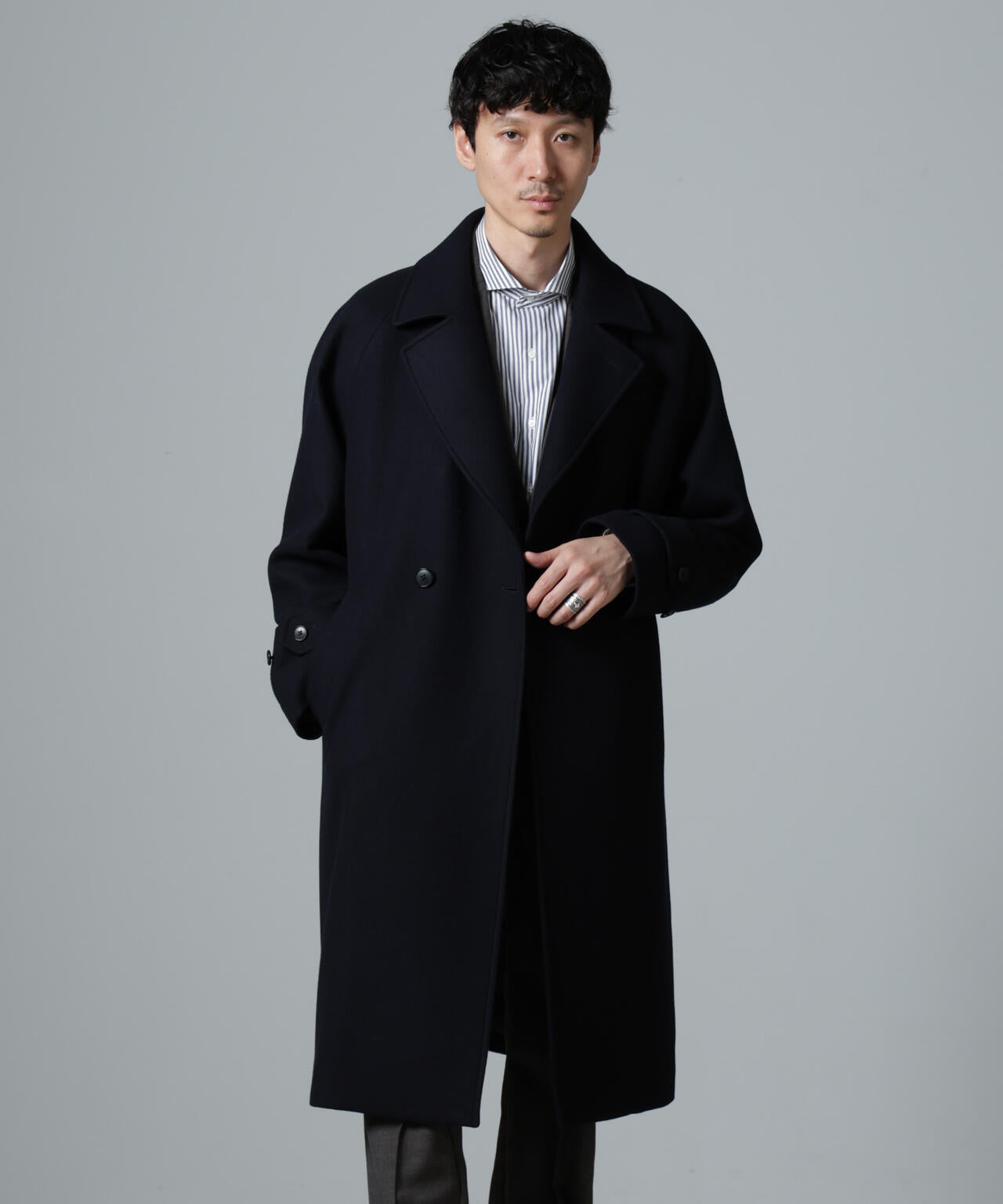 ウール カシミヤ 二重織り メルトン ダブル ブレス コート