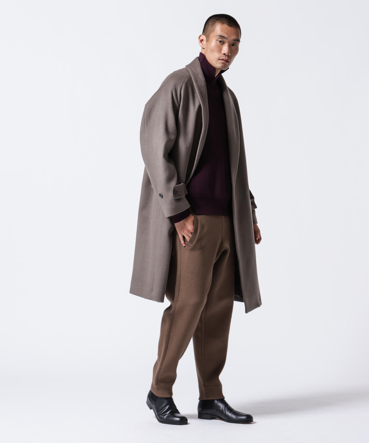 ASSEMBLANC ｣ シルク ブレンド ダブルクロス ショールカラー コート