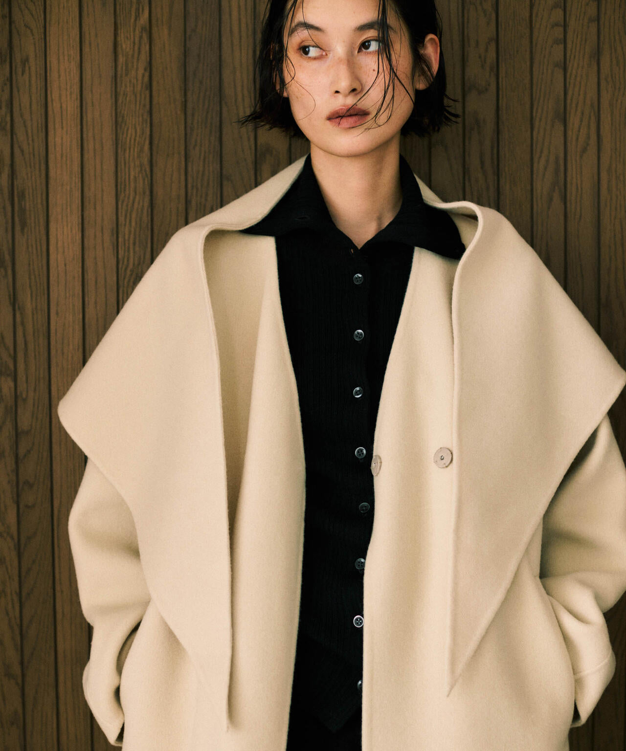 SUPER110blend リバー ノーカラー ロングコート