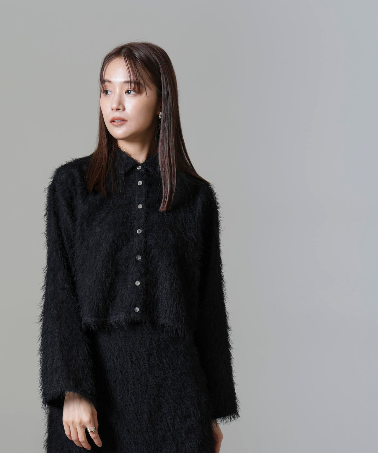 フリンジ ジャガード クロップド シャツ ( セットアップ 可)