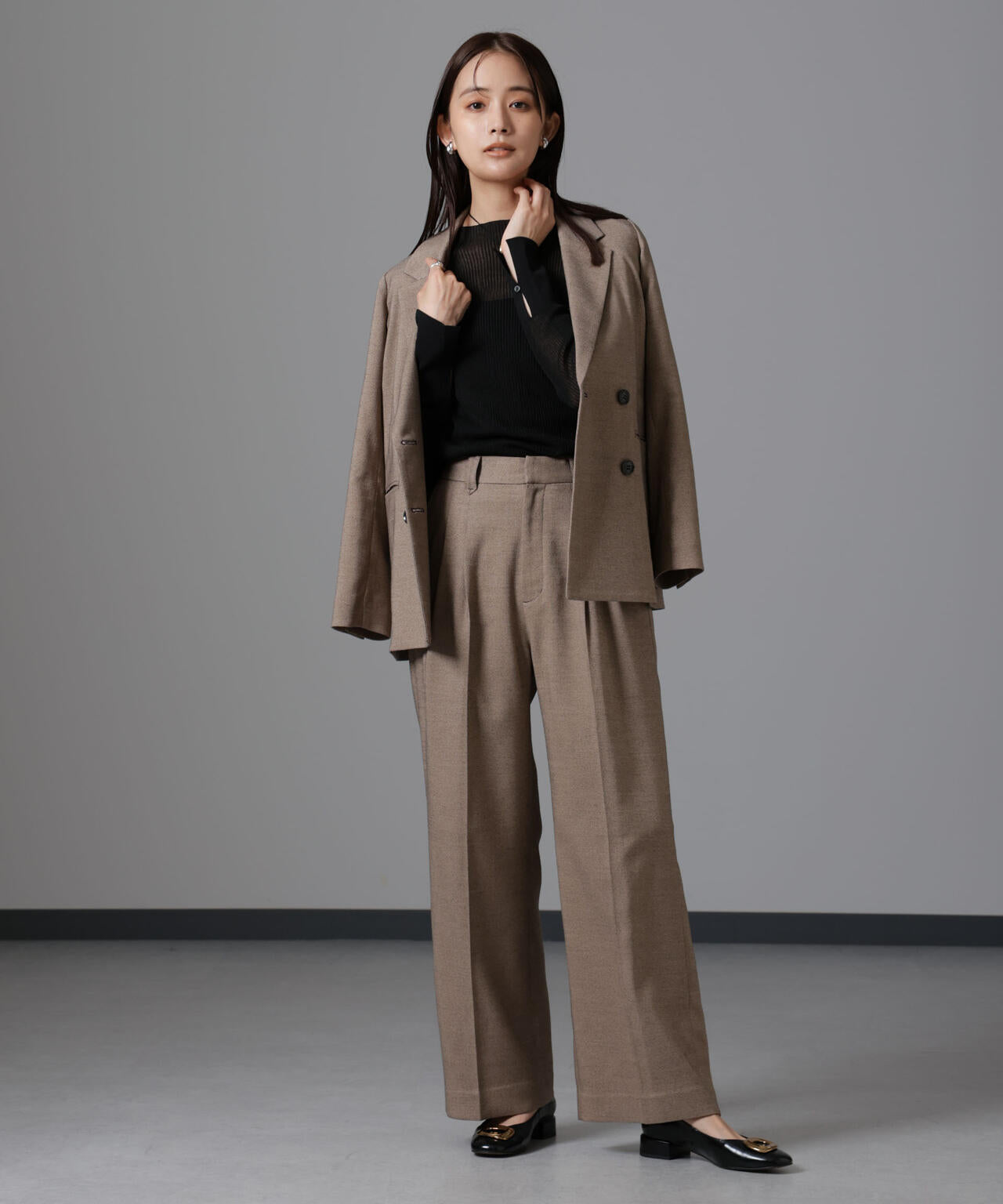 ツイード セミ ワイド タック パンツ ( セットアップ 可)