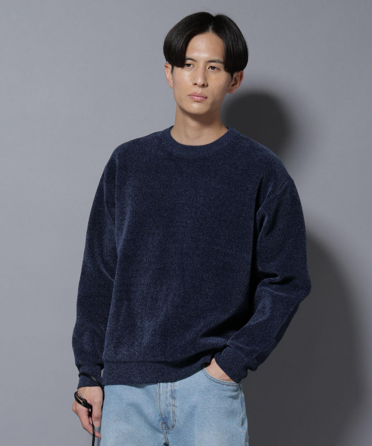 モールヤーンダブルフェイスクルーネックニット