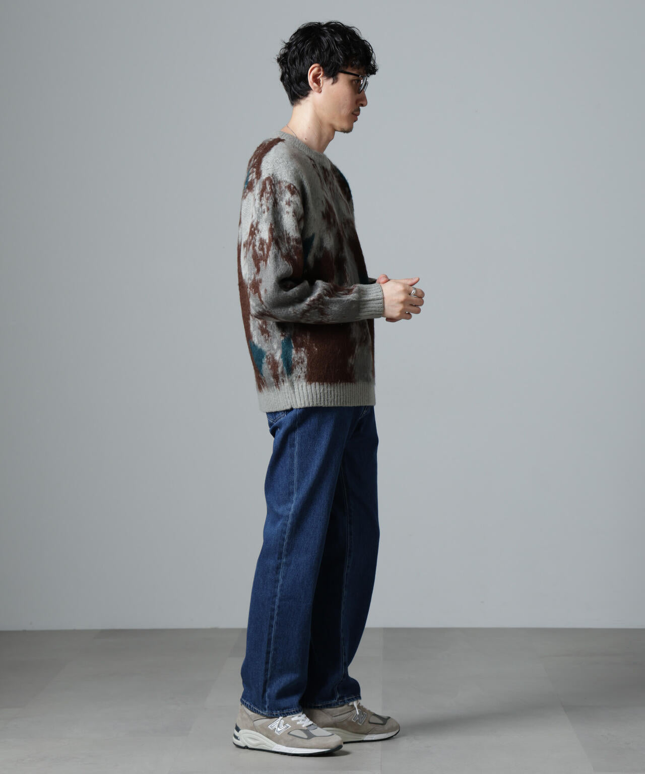 アート柄 クルーネック ニット