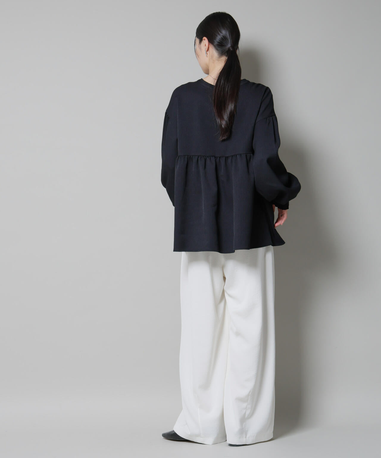 ウール ライクポリエステル 前後2way 切り替え ペプラム ブラウス