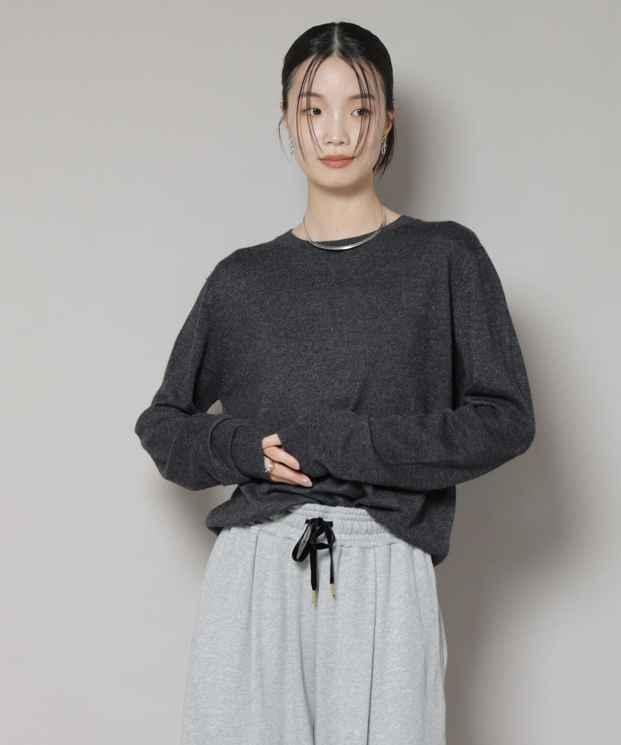 クルーネック カシミヤ混 ニット プルオーバー