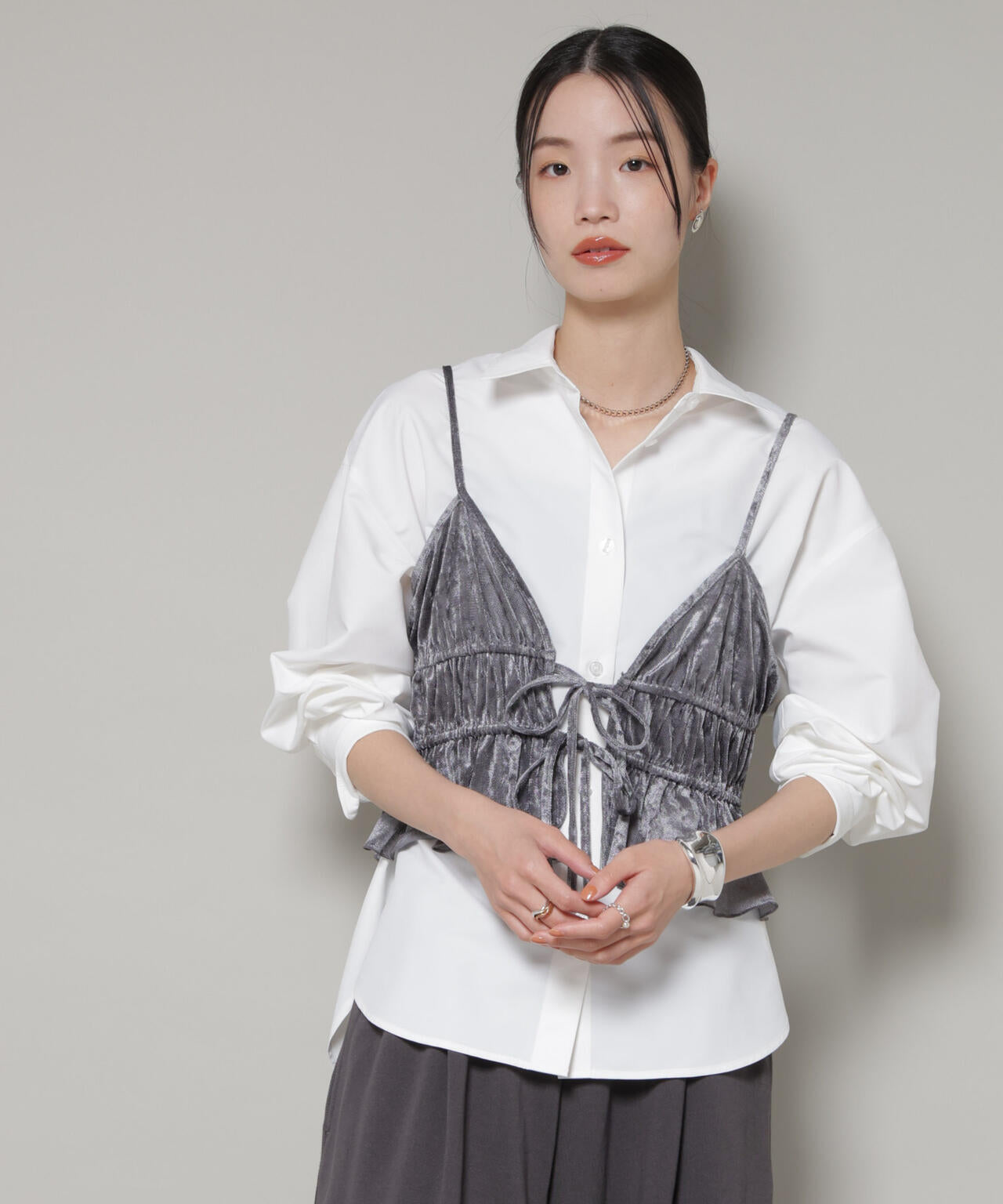 フロント リボン キャミソール ビスチェ