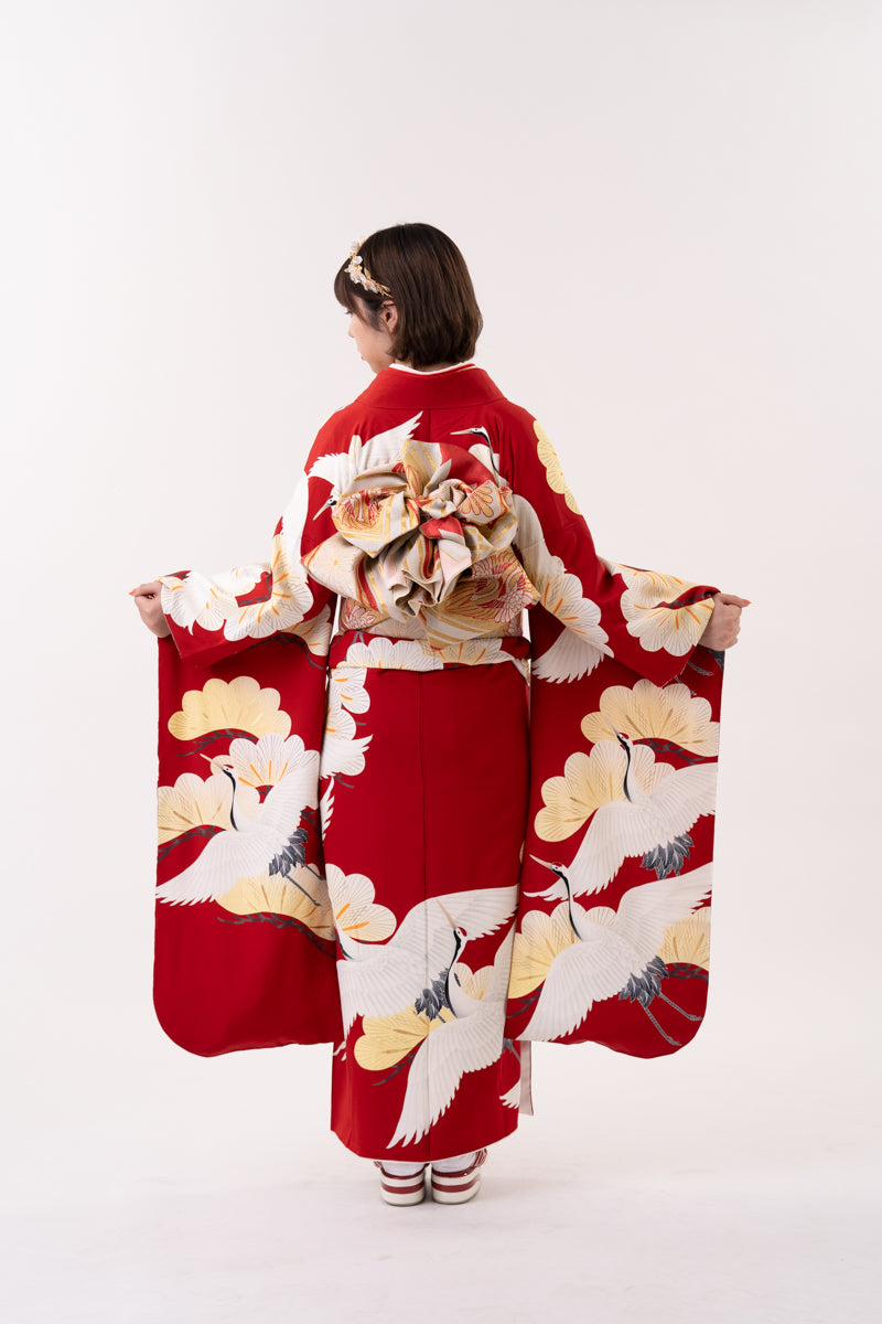 赤地 鶴柄 正絹振袖【187】 – SAKURA TOKYO