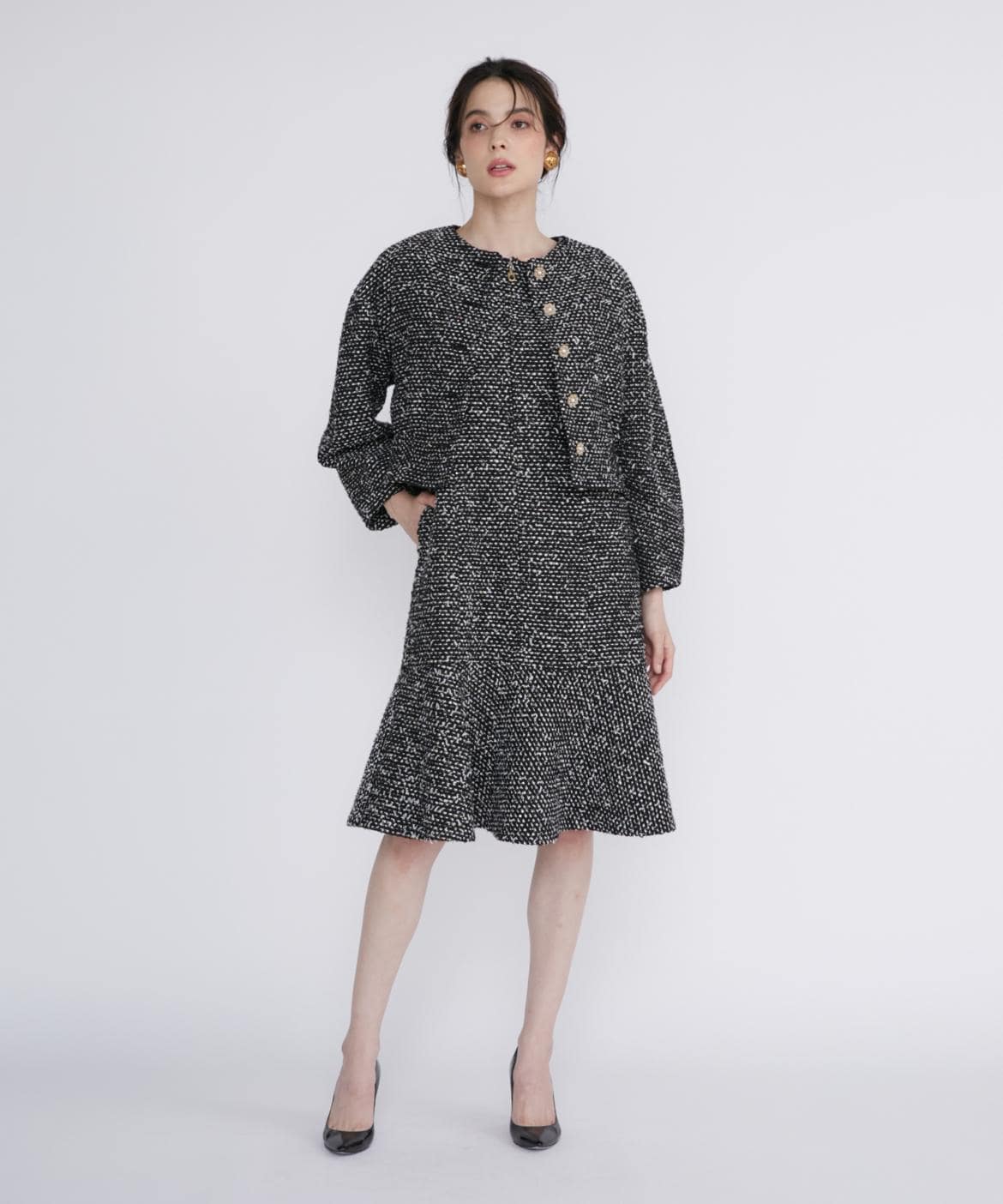 M マーリエル カセット ☆ラメスパンコールツイードブラウス M Maglie