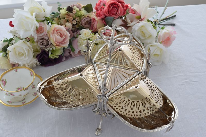 シルバープレート ヴィクトリアン 激レア 3面 ビスケット ウォーマー