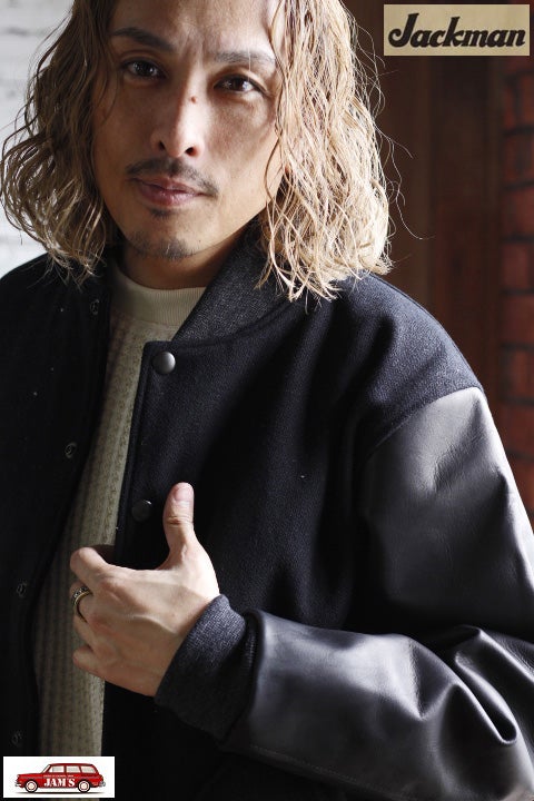 Jackman」Melton Award Jacket メルトン×レザー スタジャン