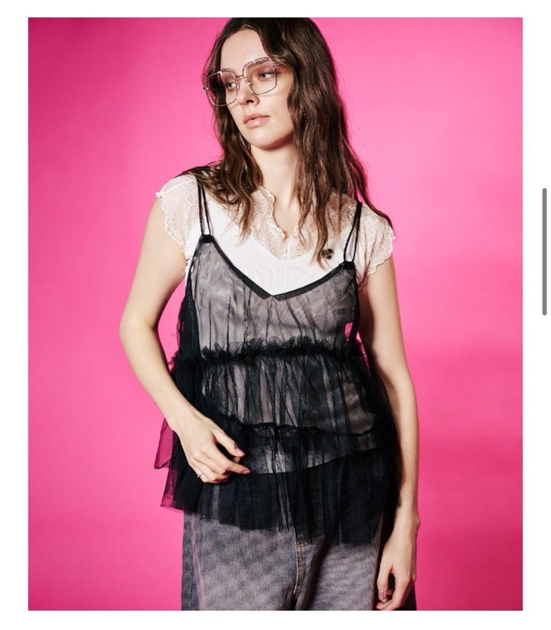 Asymmetry Frill Tulle Cami Tops （COOLA予約販売) | セレクト