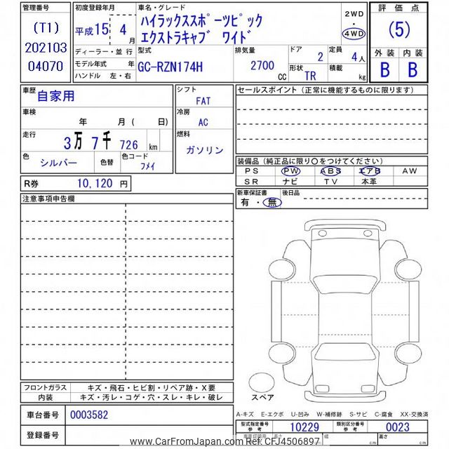 2003 Toyota Hilux RZN174H - Car Price $21,005