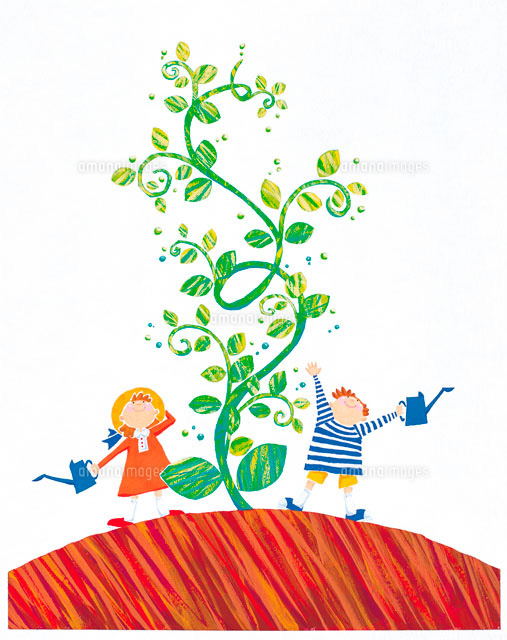 子供と伸びる若葉 イラスト[22257000481]の写真・イラスト素材｜アマナ