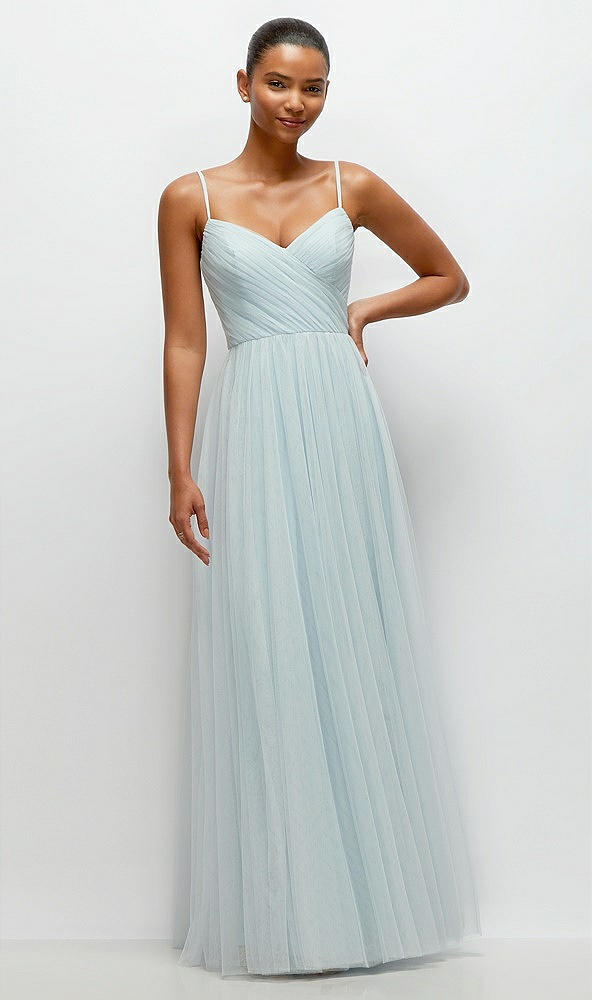 Ruched Wrap Bodice Tulle Maxi Bridesmaid Dress With Full Skirt In