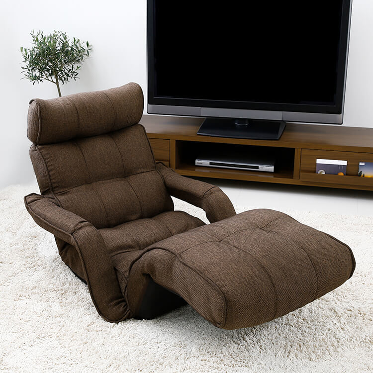 贅沢リクライニング座椅子。肘置きフットレスト付き(ネイビー/レッド