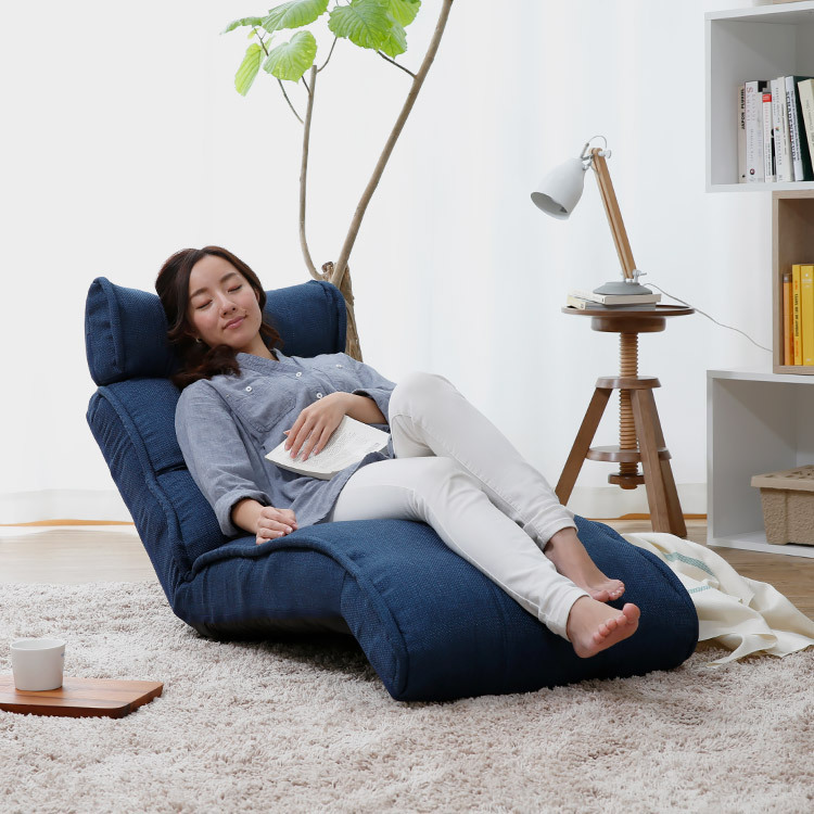 ポケットコイル使用の座椅子 贅沢リクライニング仕様(ネイビー/レッド