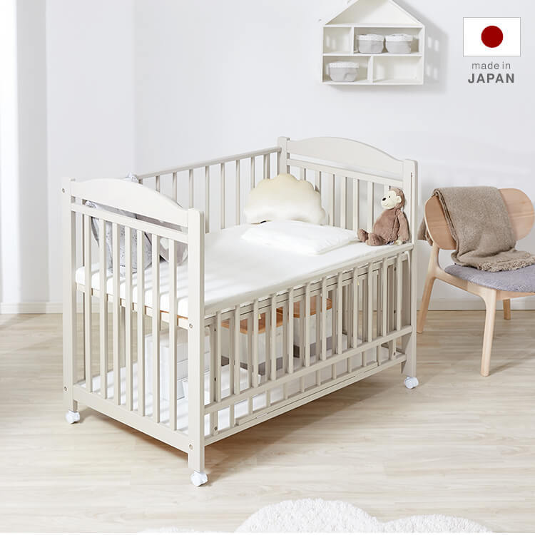 ベビーベッド（グレー、グレージュ、ブルー） すのこ 天然木使用 国産